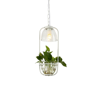 Rectangular LED Down Lighting Industrial Black/White/Gold Iron Hanging Pendant in Warm/White Light with Plant Bowl