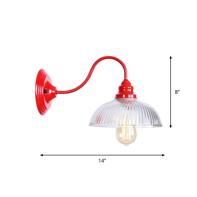 Red Gooseneck Wall Lighting Ideas Loft Iron 1 Head Living Room Wall Lamp with Bowl/Cone Clear/White Glass Shade