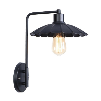Single-Bulb Iron Wall Lamp Factory Black/White Scalloped/Cone/Saucer Wall Mounted Light with Right Angle Arm