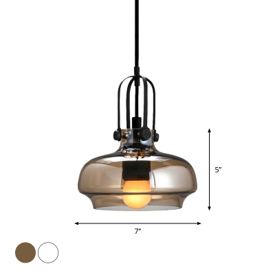 White/Amber Glass Pot Shaped Pendant Lamp Warehouse 1 Bulb Kitchen Bar Pendulum Light, 7