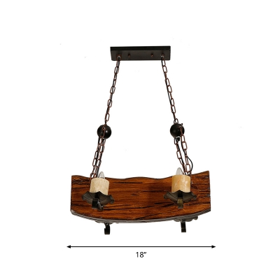 Wood Brown Finish Island Lighting Candle Style 4 Heads Nautical Hanging Ceiling Light