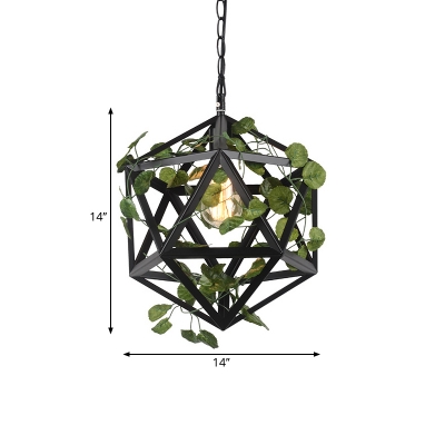 1 Light Ceiling Pendant Factory Bistro Plant Hanging Lamp Kit with Geometrical Iron Cage in Black