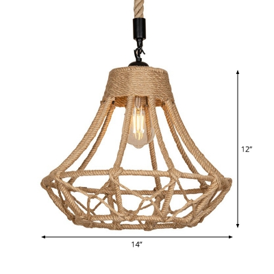 1-Light Roped Hanging Lamp Rustic Brown Pear-Shaped Dining Room Suspended Lighting Fixture