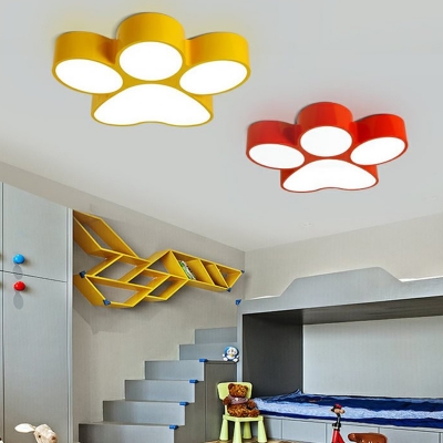 Acrylic Dog Footprint Flush Light Cartoon Red/Yellow/Blue Surface Mounted LED Ceiling Light, 18