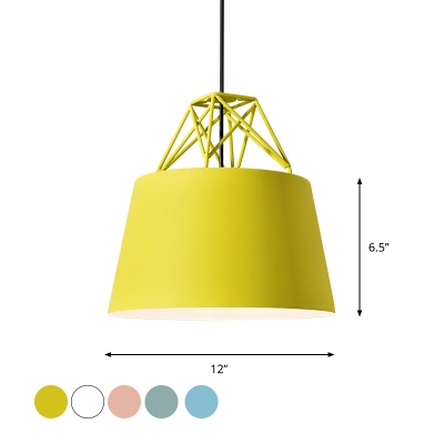 Aluminum Frustum Hanging Light Kit Macaron 1-Light Pink/Blue/Yellow Ceiling Lamp with Wire Decoration for Snack Bar