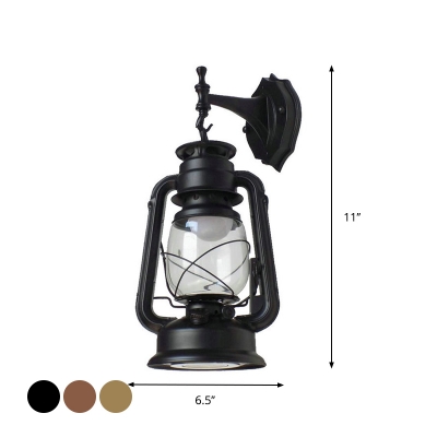 Black/Copper/Bronze Single Wall Lighting Rustic Clear Glass Kerosene Wall Hanging Light with/without Scalloped Top