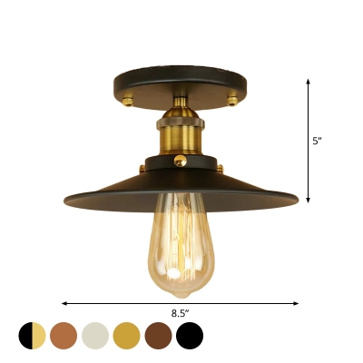 Industrial Saucer Semi Flush Mount 1 Bulb Iron Close to Ceiling Lighting Fixture in Rust/Black/Copper