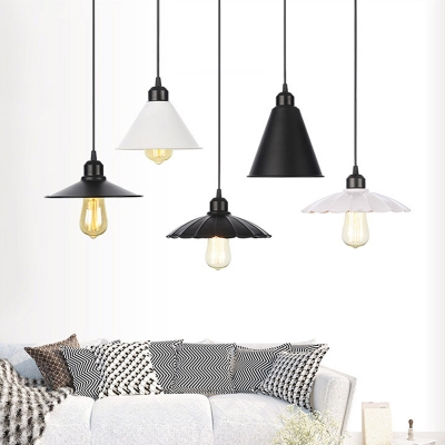 ingle Suspension Pendant Industrial Scalloped/Cone/Saucer Shaped Iron Hanging Ceiling Light in Black/White