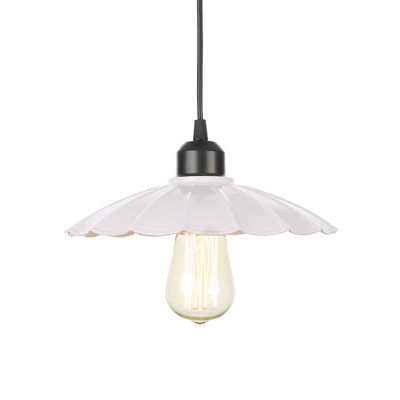ingle Suspension Pendant Industrial Scalloped/Cone/Saucer Shaped Iron Hanging Ceiling Light in Black/White