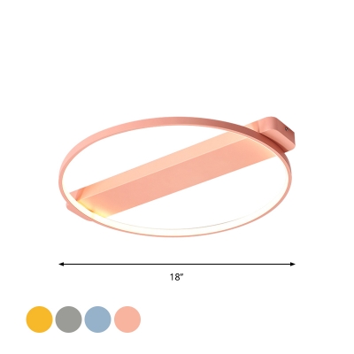 Macaron LED Ceiling Lamp Grey/Pink/Blue Circular Flush Mount Lighting with Acrylic Shade, 18