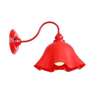 Metal Red Wall Light Kit Caged/Ruffled/Globe 1 Head Loft Style Gooseneck Wall Mount Lighting Fixture
