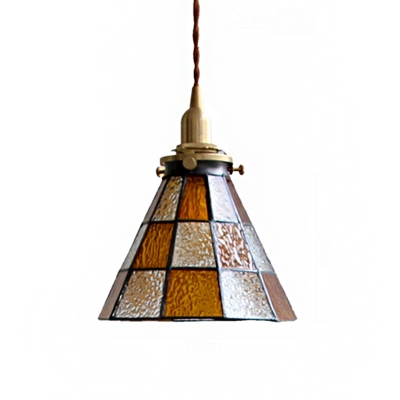 Mosaics Textured Glass Cone Pendant Light Vintage 1 Bulb Dining Room Hanging Lamp in Brown