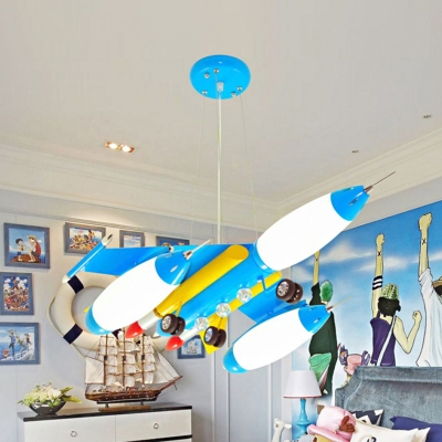 Opaline Glass Jet Pendant Light Fixture Kids Red/Blue/Dark Blue LED Chandelier Lighting for Child Room