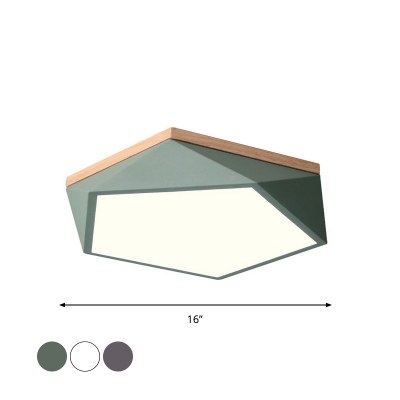 Polyhedron Flush Mount Recessed Lighting Nordic Metal Grey/White/Green-Wood LED Ceiling Light for Corridor, 16