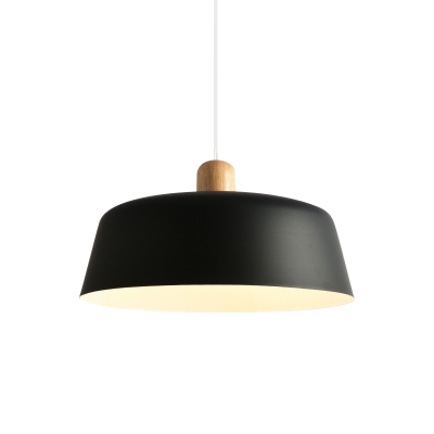 Saucer Bowl Shaped Kitchen Hanging Lamp Metallic 1 Bulb Nordic Wood Decoration Pendant Light in Black/White