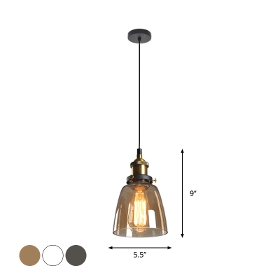 Bell Shade Bedside Hanging Light Loft Clear/Amber/Smoke Glass 1 Light Brass Ceiling Pendant Lamp