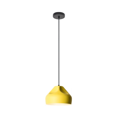Bullet/Tapered Shade Hanging Pendant Macaron Aluminum 1-Light Black/Yellow/Green Ceiling Light with Dimple Design
