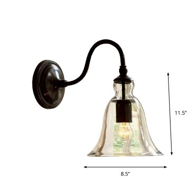 Clear Glass Black Wall Light Trumpet-Shape 1 Head Vintage Style Gooseneck Wall Lamp Fixture