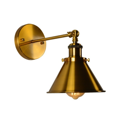 Cone Aisle Wall Mount Lamp Vintage Metal 1 Head Antiqued Gold Wall Lighting with Rotating Joint