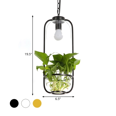 Rectangular LED Down Lighting Industrial Black/White/Gold Iron Hanging Pendant in Warm/White Light with Plant Bowl