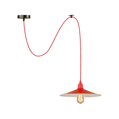 Red Flat Shade Swag Pendant Lighting Loft Metallic 1/3-Bulb Kitchen Bar Ceiling Hang Lamp