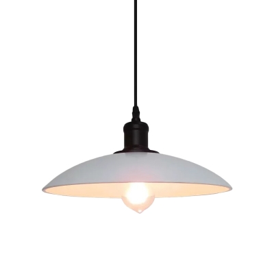Single-Bulb Drop Pendant Industrial Living Room Hanging Lamp with Saucer Bowl Metal Shade in Black/White