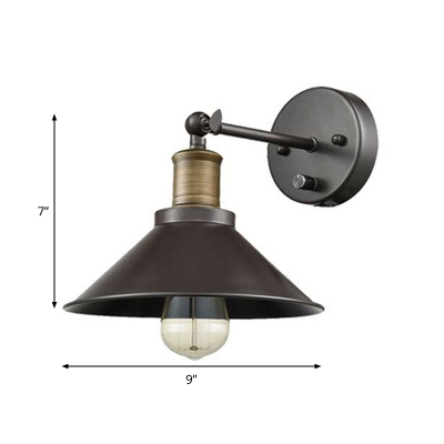 1/2-Bulb Wall Mounted Lighting Loft Conical Iron Swing Arm Wall Lamp in Black for Foyer