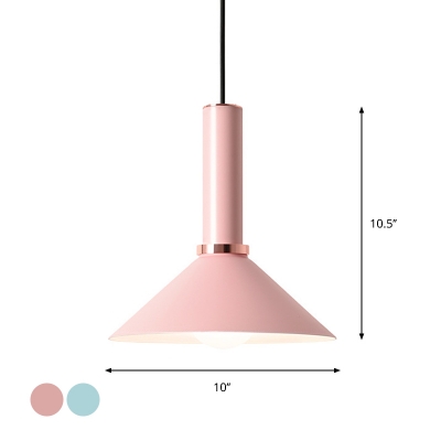 1 Bulb Bistro Hanging Light Macaron Pink/Blue Pendant Lighting with Cone/Dome Aluminum Shade