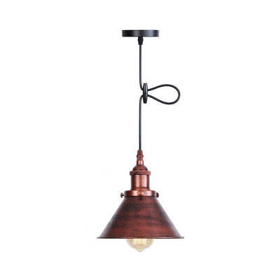 1 Bulb Iron Hanging Light Fixture Warehouse Rust/Black/Copper Roll-Edge Conical Dining Room Pendant Lamp