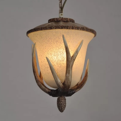 1 Head Carillon Down Lighting Farmhouse Light Brown Opal Glass Pendant Lamp with Antler Decoration