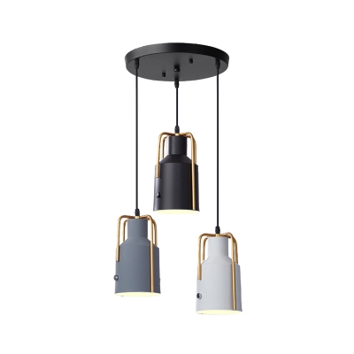 3 Bulbs Dining Room Ceiling Light Nordic Black Multi-Pendant with Bell/Cylinder/Milk Can Metal Shade