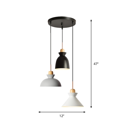 Black/Pink Shaded Cluster Pendant Macaron 3 Lights Metal Round/Linear-Canopy Suspension Lighting with Wood Cork