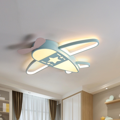 Blue/Pink Helicopter Flush Light Cartoon Acrylic LED Close to Ceiling Light in White/3 Color Light for Kids Room