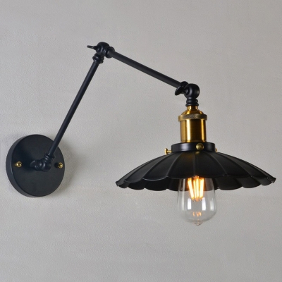 Bulb Scalloped Shade Wall Lighting Industrial Black Iron Swing Arm Wall Lamp Fixture, 8