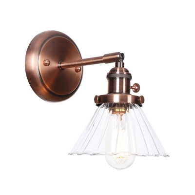 Copper Single Adjustable Wall Mount Lamp Warehouse Clear Glass Cone/Diamond Wall Light with Linear/Curved Arm
