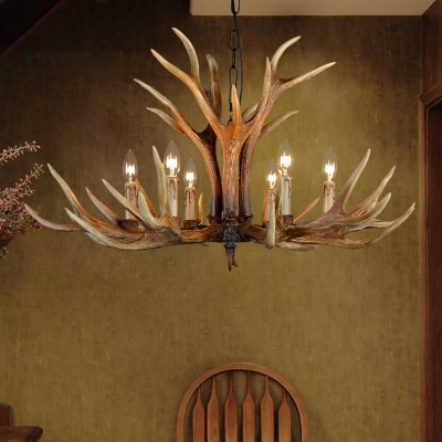 Deer Horn Country Club Pendant Light Rustic Resin 6/8/10-Bulb Brown Chandelier Lamp
