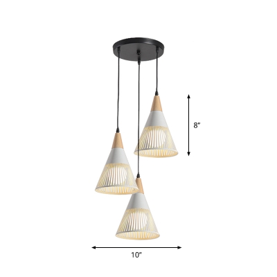 Grenade/Cone Shade Multi-Pendant Nordic Metal 3-Light Grey/White/Black Hanging Lamp Kit with Round/Linear Canopy