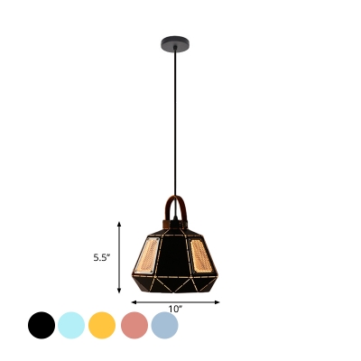 Laser Cut Ceiling Hanging Lantern Macaron Metal Single Blue/Grey/Pink Pendant Light Fixture with Mesh Design