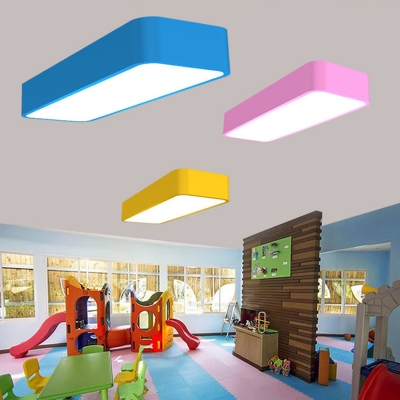 Macaron Block Flush Ceiling Light Metal Nursery School LED Flushmount Lighting in Red/Pink/Blue