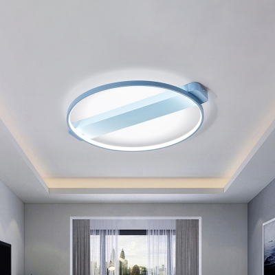 Macaron LED Ceiling Lamp Grey/Pink/Blue Circular Flush Mount Lighting with Acrylic Shade, 18