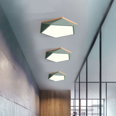 Polyhedron Flush Mount Recessed Lighting Nordic Metal Grey/White/Green-Wood LED Ceiling Light for Corridor, 16
