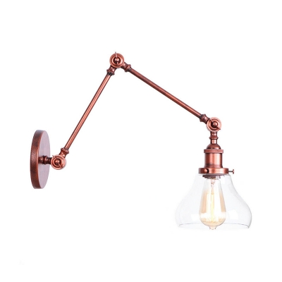 Rust/Chrome 1-Light Task Wall Lamp Industrial Clear Glass Sphere/Bell/Cone Rotating Wall Mount Lighting Fixture