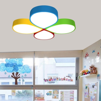 Acrylic Petal Flush Light Macaron Red-Yellow-Blue-Green LED Close to Ceiling Lamp in White/3 Color Light, 23.5