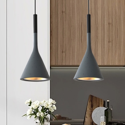 Aluminum Funnel Pendant Lamp Macaron Single Matte Black/Red/White Pendulum Light for Open Kitchen