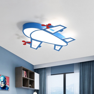 Boys Room LED Ceiling Fixture Cartoon Blue Flush Mount Lighting with Plane Acrylic Shade in White/3 Color Light