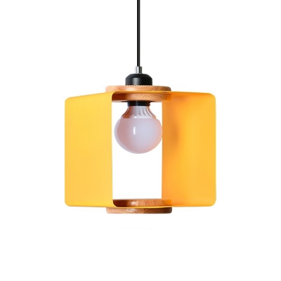 Creative Kids Cubic Hanging Light Iron 1 Bulb Bedside Drop Pendant in Black/White/Yellow and Wood