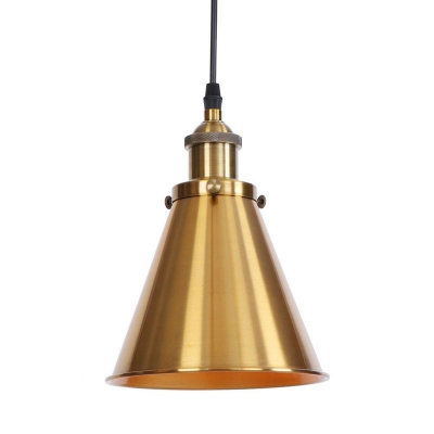 Loft Style Conical Drop Pendant Single-Bulb Metallic Hanging Light Fixture in Black/White/Copper with Cord Grip