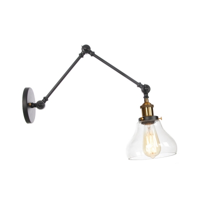 Single Clear Glass Reading Wall Lamp Retro Black Bell/Cone Studio Task Wall Light with Swivel Arm