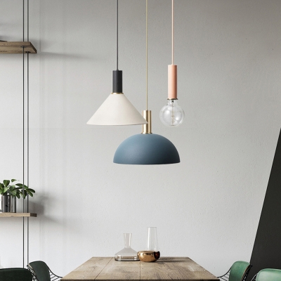 White Mixed Shade Multi Hanging Light Nordic 3 Lights Metal Ceiling Pendant with Round/Linear Canopy, Warm/White Light