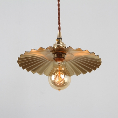 Brass Radial Wave Shade Hanging Pendant Rustic Metallic Single Dining Room Ceiling Light